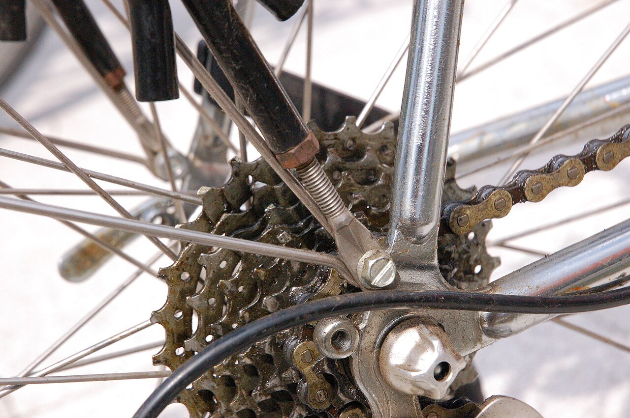 Road bike rear cassette and chain close-up — the sprockets you count for the gear-inch formula